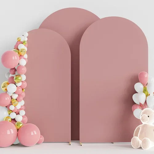 Vista 20 de Wokceer - Juego de 3 fundas de arco para telón de fondo, color beige 6FT,5FT,4FT Spandex Fitted Balloon Arch Cover Round Top Chiara Backdrop Cover