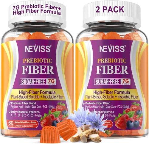 Vista 9 de 1 Paquete de Gomitas de Fibra para Adultos con Cáscara de Psyllium, 7G (Fibra Prebiótica Soluble + Insoluble) Diaria con Inulina, FOS, Goma de Guar