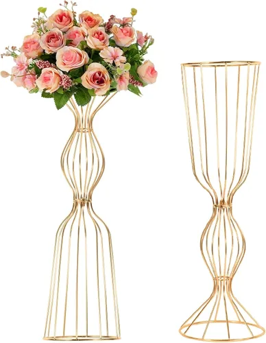 Vista 9 de Soportes de exhibición para centros de mesa de boda, 2 piezas de jarrones de flores de 23.6 pulgadas de alto, jarrones de soporte para arreglos