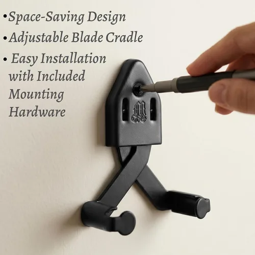 Vista 3 de Mythrojan Soporte de pared de metal de una sola espada, colgador vertical de 3 pulgadas, estante de pared multifuncional ajustable para espada