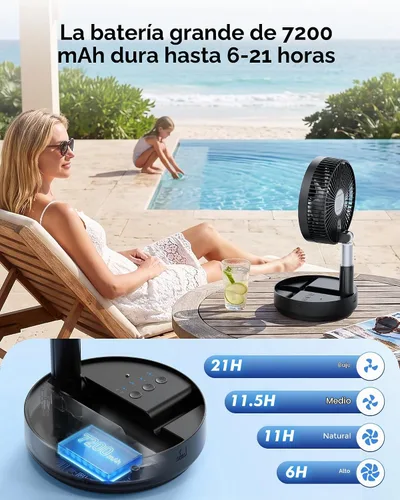 Vista 3 de Ventilador silencioso portátil, ventilador de viaje oscilante