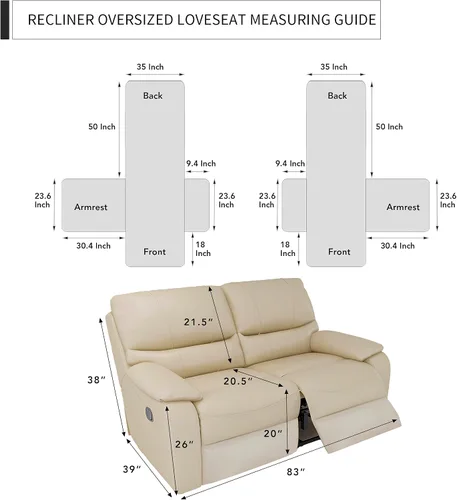 Vista 6 de Easy-Going Funda para Loveseat Reclinable de Gran Tamaño, Funda de Sofá Reversible para Reclinable Doble, Funda de Sofá Dividida para Cada Asiento