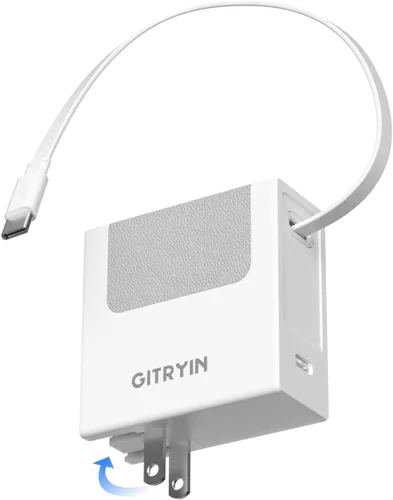 Vista 10 de Cargador de pared USB C de 40 W con cable retráctil integrado, bloque de carga rápida plegable 2 en 1, artículos esenciales de viaje compatible