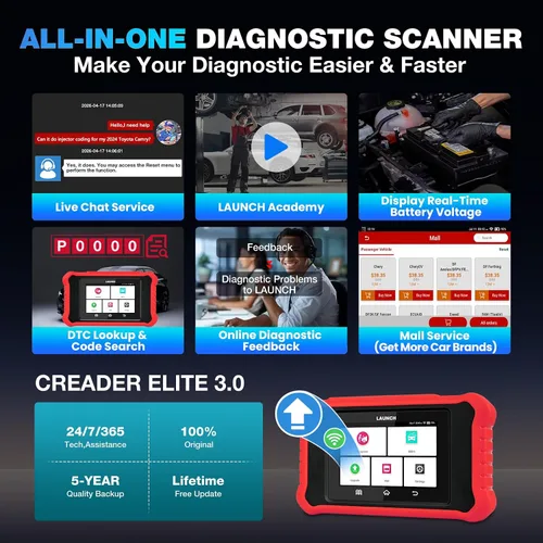 Vista 8 de LAUNCH Escáner OBD2 bidireccional completo Creader Elite 3.0 para Toyota