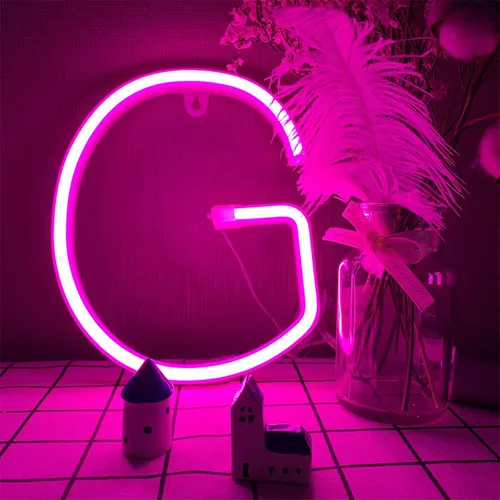Vista 14 de Letras de neón rosadas, letreros LED que funcionan con pilas, luces LED del alfabeto, letrero de marquesina, letras decorativas de marquesina, luces