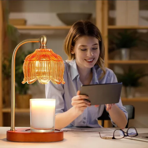 Vista 7 de MEIXISUE - Lámpara calentadora de velas con temporizador y atenuador, regalos de luz ámbar eléctrica para mujeres, lámpara calentadora de cera