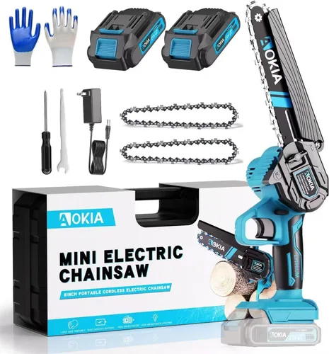 Vista 10 de AOKIA Motosierra Eléctrica Mini Inalámbrica, Pequeña de Mano 20V de 2 Baterías con Cargador, Motosierra de 6 Pulgadas, Operada con Batería, para Uso
