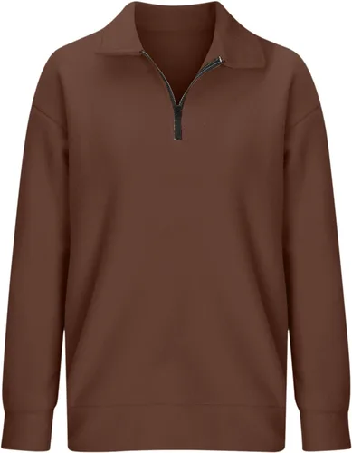 Vista 4 de Blusas de verano para mujer, casual, con cremallera de 14, sudadera de manga larga con cuello de sudadera de color sólido para correr