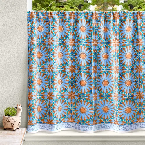 Vista 22 de Cortinas de algodón de media cocina para ventanas pequeñas, baño y café, estampado a mano en bloque, velo de novia blanco, diseño bohemio moderno