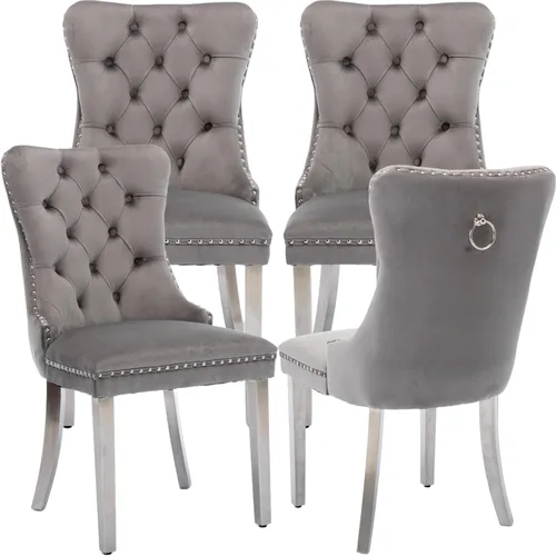Vista 24 de Juego de 2 Sillas de Comedor Modernas de Mediados de Siglo, Tapizadas en Terciopelo Beige con Respaldo Acolchado, Sillas de Cocina y Comedor, Patas