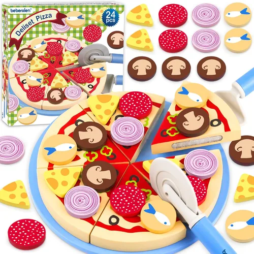 Vista 10 de Juego de Comida de Juguete de Galletas de Madera para Accesorios de Cocina Infantil, Juguetes de Comida para Niños Pequeños de 1-3, Juego