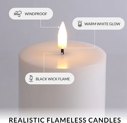 Vista 3 de Velas de pilar blancas sin llama con control remoto, velas LED de Halloween que funcionan con pilas, velas eléctricas parpadeantes de cera real