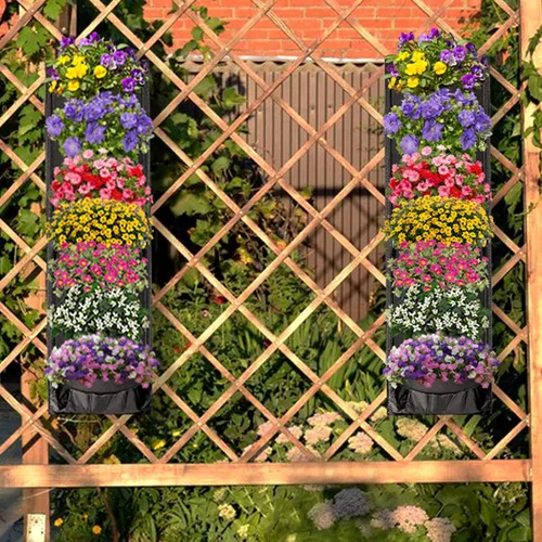 Vista 6 de Paquete de 2 macetas colgantes para plantas al aire libre, maceta vertical de pared de 7 bolsillos, maceta de balcón, maceta de barandilla