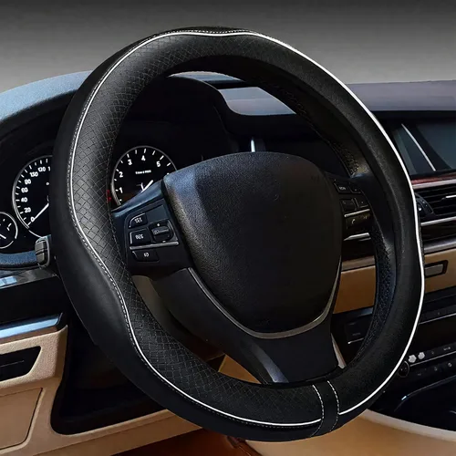 Vista 8 de LABBYWAY Funda de cuero de microfibra para volante, universal de 14.5-15 pulgadas, antideslizante, accesorios interiores de automóvil para hombres