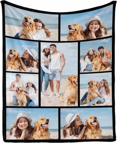 Vista 11 de Manta personalizada con tus fotos favoritas, manta personalizada con mis propias imágenes para familia, mamá, papá, hija, hijo, perro, hermanas