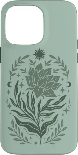 Vista 21 de Sage & Green Flowers Sun Crescent Moon Boho Floral Celestial Case for iPhone 16