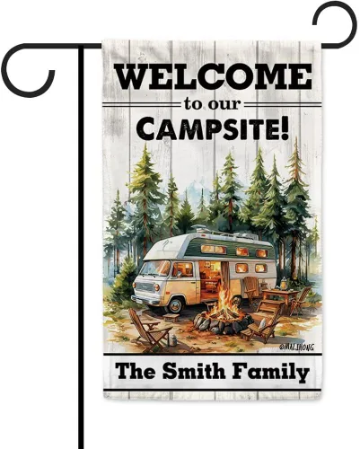 Vista 15 de Custom Welcome to Our Campsite Flag RV Camping Decor 12.5"x18" R26 Style 1