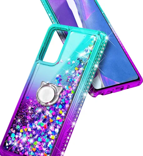Vista 5 de NZND Compatible con Samsung Galaxy A13-5G funda para teléfono, aguamarina/morado Brillante purpurina flotante cascada líquida linda cubierta