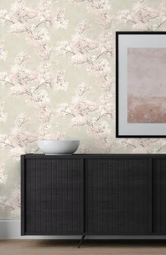 Vista 4 de NextWall Cherry Blossom Grove - Papel tapiz para despegar y pegar (pergamino y rosa)