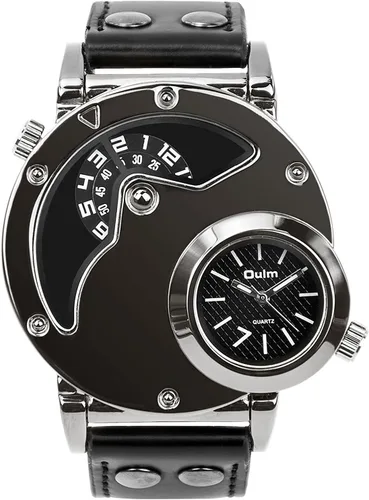 Vista 9 de MJSCPHBJK Reloj de pulsera analógico único para hombre, sumergible, de moda, de vestir, de cuarzo, con dial doble, diseño genial, banda de cuero