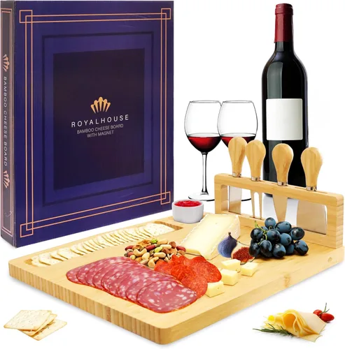 Vista 10 de Juego de tabla de queso y cuchillos de bambú con 2 cajones deslizables