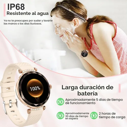 Vista 7 de Relojes inteligentes para mujer, responder/hacer llamadas, reloj inteligente AMOLED de 1.19 pulgadas con Bluetooth para teléfonos Android iOS