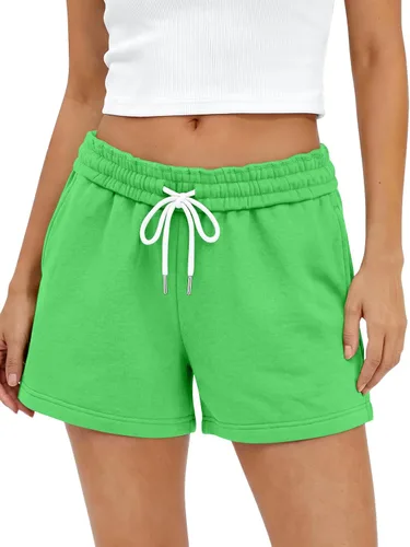 Vista 12 de AUTOMET Pantalones cortos deportivos de cintura alta para mujer con cordón y bolsillos, cómodos pantalones cortos de yoga para correr para verano