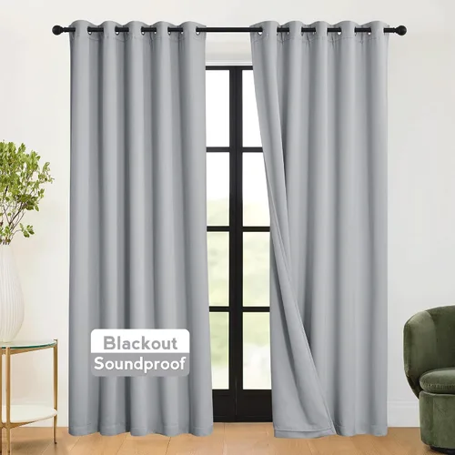 Vista 17 de RYB HOME - Cortinas con cancelación de ruido de 63 pulgadas de largo, juego de 2 paneles, 3 capas totales, cortinas opacas, insonorizadas