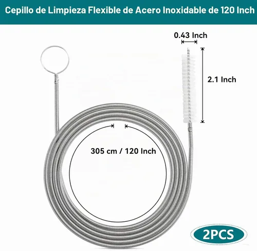 Vista 2 de Paquete de 2 cepillos de drenaje flexibles de 120 pulgadas, herramienta de limpieza de drenaje de techo corredizo para máquina de hielo