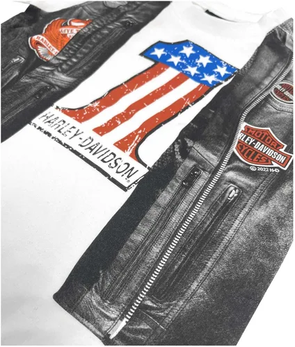 Vista 2 de Harley-Davidson Chaleco estampado de piel sintética para bebé, manga corta, color blanco