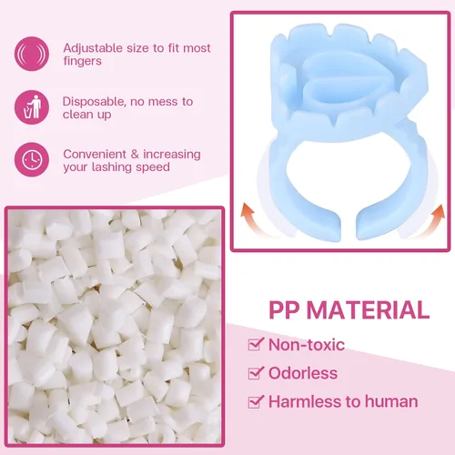 Vista 4 de Pretty memory 100 anillos de pegamento para extensiones de pestañas, encantador corazón, anillos de pegamento para pestañas, soporte adhesivo