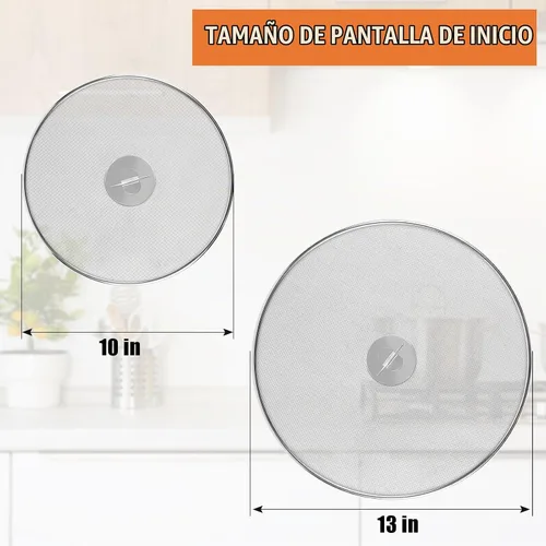 Vista 2 de Paquete de 2 pantallas contra salpicaduras para sartén, protector de salpicaduras de grasa de acero inoxidable con perilla plegable, malla