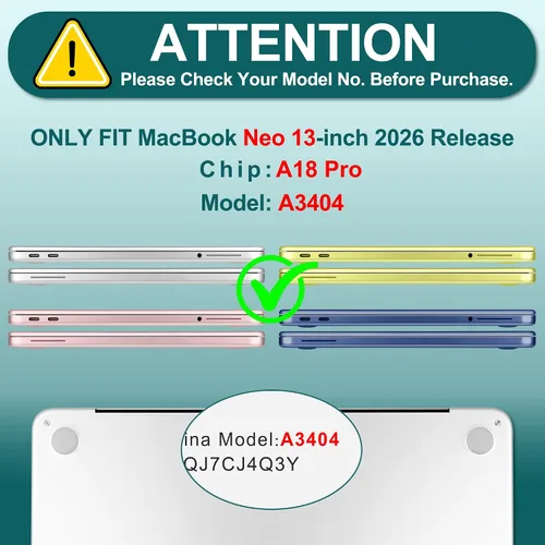 Vista 2 de TWOLSKOO Funda para MacBook Neo de 13 pulgadas 2026 A3404 A18 Pro Chip, funda rígida de plástico con adaptador tipo C, 2 fundas para cámara web