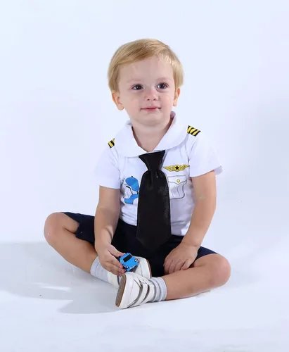 Vista 3 de COSLAND Bebé traje de Halloween bebé niño piloto mameluco con sombrero