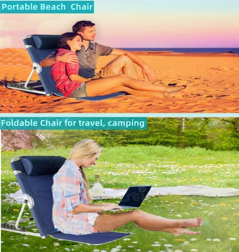 Vista 6 de Silla de cama con soporte para respaldo de cama, respaldo ajustable, asiento de lectura, soporte de 6 grados para sentarse en la playa, cómodo