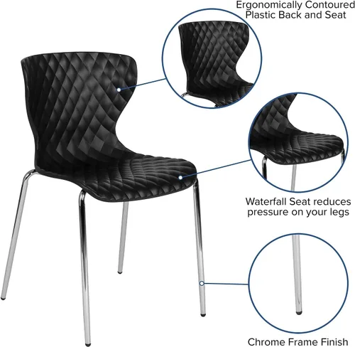 Vista 5 de Pemberly Row Silla de comedor de plástico moderna en negro y cromado