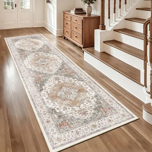Vista 20 de Alfombra de pasillo vintage de 2 x 6 pies de pelo bajo Marrón beige
