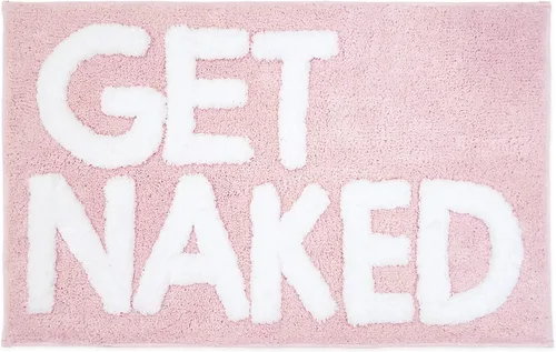 Vista 12 de New Mungo Alfombra de baño con texto en inglés «Get Naked», color negro, con letras blancas para decoración de apartamentos, divertida alfombra