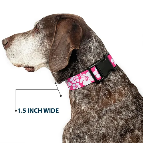 Vista 7 de Buckle-Down Collar de clip de plástico, hibisco rosa neón, blanco, 1 pulgada de ancho, se adapta a cuello de 9 a 15 pulgadas, pequeño Hibiscus