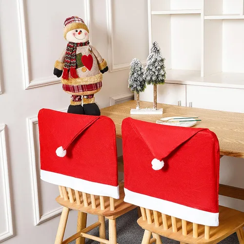Vista 4 de traderplus 4 fundas para sillas de Navidad, decoración de sombrero de Papá Noel, vacaciones de Navidad