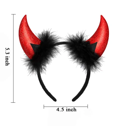 Vista 3 de Diadema de cuerno de diablo, diadema de Halloween, accesorio para disfraz de Halloween (rojo)