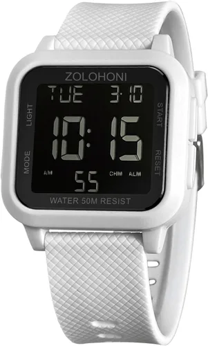 Vista 13 de Reloj digital zolohoni para hombre, relojes de acero inoxidable cuadrados, relojes de pulsera para hombre impermeables de cara grande con hora dual