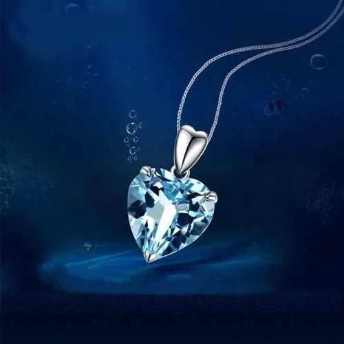 Vista 4 de Colgante de topacio de cristal azul océano collar en forma de corazón de plata 925, Zinc, Topacio