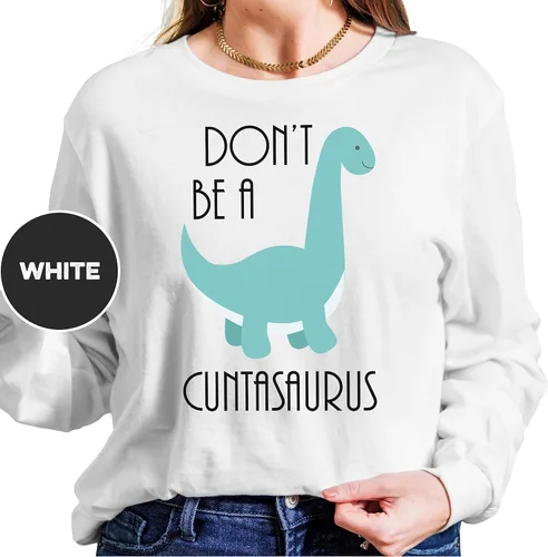Vista 4 de Camiseta de lona para adultos, con texto en inglés "Don't Be A Cuntasaurus", regalo para adultos, traje de humor ofensivo, ropa de dinosaurio