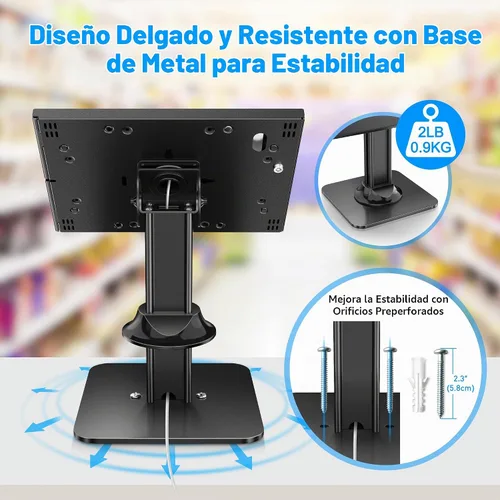 Vista 6 de AboveTEK - Soporte antirrobo para quiosco para iPad, soporte de seguridad para iPad y soporte para tableta con bloqueo, base resistente, giro