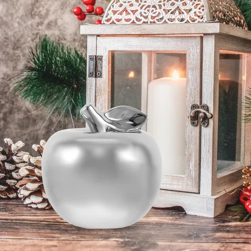 Vista 7 de BESPORTBLE Adorno de manzana de cerámica, estatua de fruta de porcelana para estantería de Navidad, oficina, decoración del hogar (plateado)
