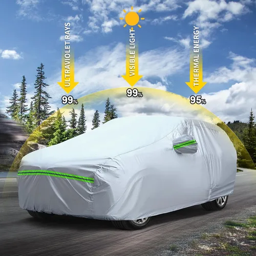 Vista 3 de Funda universal completa para automóvil, 6 capas para exteriores, cubierta gruesa para todo tipo de clima, protector solar, impermeable, a prueba