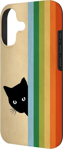 Vista 2 de Black Kitty Cat - Retro Vintage Rainbow Phone Case for iPhone 17