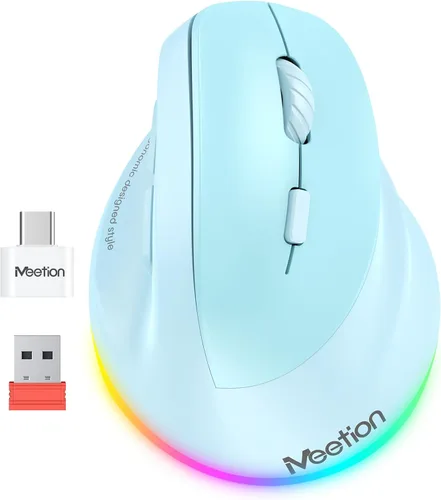 Vista 15 de MEETION Ratón ergonómico inalámbrico, Bluetooth vertical con 3 dispositivos múltiples para Bluetooth (5.3 x 2), 4 DPI 1200-3200 Ergo ratones