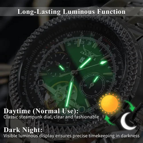 Vista 5 de Gute Reloj mecánico automático de acero inoxidable impermeable para hombre, reloj de pulsera de lujo de cara grande multifuncional Tourbillon